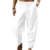 JEsilunmaMY Men's Cotton Linen Drawstring Jogger Pants Elastic Waist Lightweight Casual Pants Loose Summer Beach Yoga Pants (White,Medium) view 1