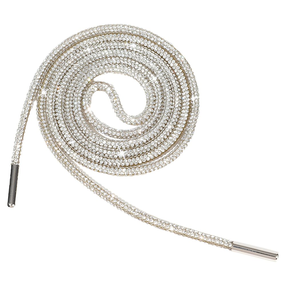 ANUFER One Piece 4MM Glitter Round Shoe Lace with Rhinestones Drawstring Cord Hoodie Strings Replacements SN0712111 Silver 120CM