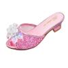 Auhoho Girls Summer Low Heels Crystal Sandals Princess Bowknot Rhinestone Slides Pearl Slippers Shoes 13.5 Little Kid,Pink view 1