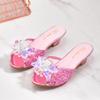 Auhoho Girls Summer Low Heels Crystal Sandals Princess Bowknot Rhinestone Slides Pearl Slippers Shoes 13.5 Little Kid,Pink view 2