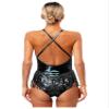 Linjinx Women's Sequin Tassel Latin Dance Dress Mesh Patchwork Backless Leotard Bodysuit Dancewear Black Large view 3