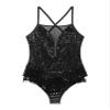Linjinx Women's Sequin Tassel Latin Dance Dress Mesh Patchwork Backless Leotard Bodysuit Dancewear Black Large view 4
