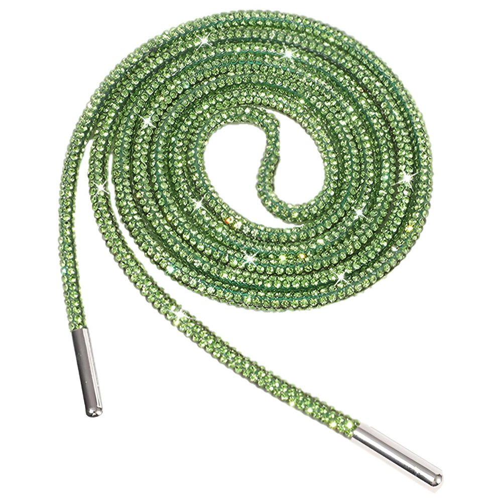 ANUFER One Piece 4MM Glitter Round Shoe Lace with Rhinestones Drawstring Cord Hoodie Strings Replacements SN0712111 Green 80CM