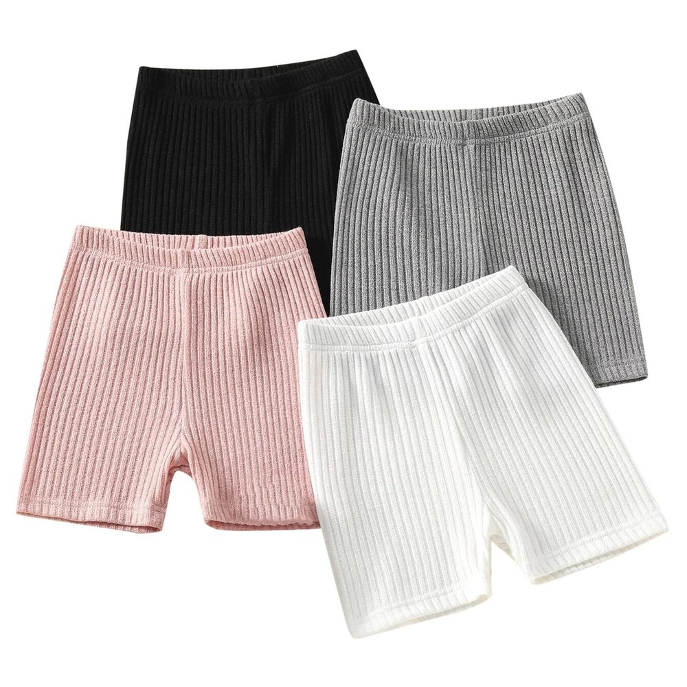 NineFit Basics 4 Pack Toddler Girls Dance Shorts Girls Bike Short Breathable Summer Soild Ribbed Shorts Baby (Grey, 18-24 Months)