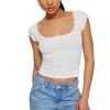 Women Y2K Crop Tops Short Sleeve Ribbed Knit Shirts Cute Bow Embroidery Tee Shirts Teen Girls Slim Fitted Baby Tees (White B, M) view 1