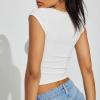 Women Y2K Crop Tops Short Sleeve Ribbed Knit Shirts Cute Bow Embroidery Tee Shirts Teen Girls Slim Fitted Baby Tees (White B, M) view 4