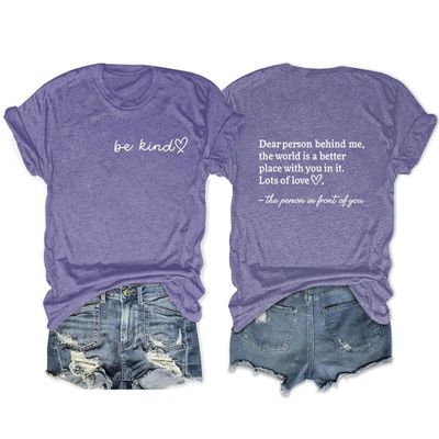 Bwnilimeizn Kindness T Shirt for Women Summer Be Kind Graphic Tees Casual Funny Sayings Letter Printed Cute Shirts Tops(Available in Plus Size)-M Purple