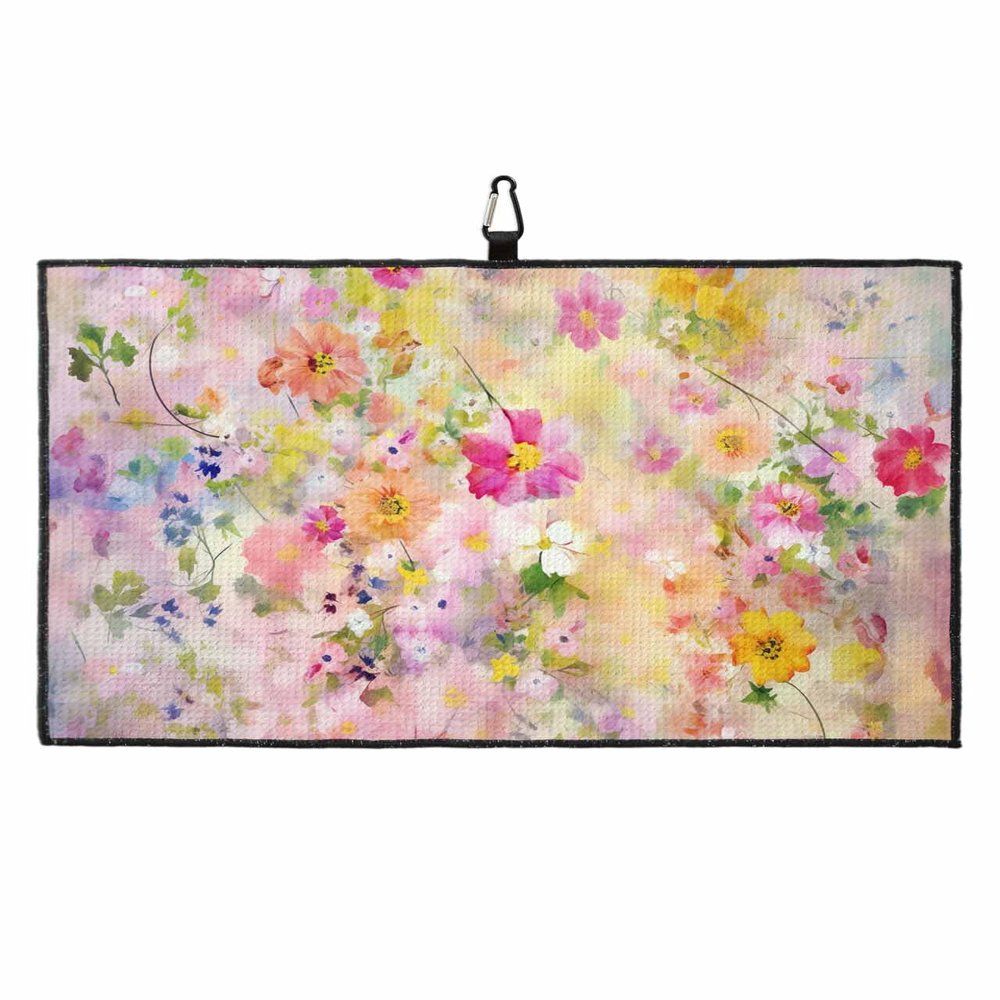 Flower Golf Towel 16"x24" Microfiber Glof Towels for Golf Bag, Waffle Pattern Golf Club Cleaning Towel with Carabiner Clip Golf Gift for Women & Men, Spring Oil Painting Daisy Colorful Flowers
