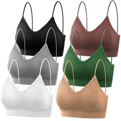 SYANKANGXIAO 6 Pieces V-Neck Comfortable Gym Sports Camisole Bra for Girls Women Yoga Padded Bralettes with Thin Straps