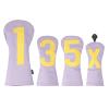 Andux 4Pack/Set PU Large Number Golf 460cc Driver Fairway Woods Hybrids Club Head Covers Purple