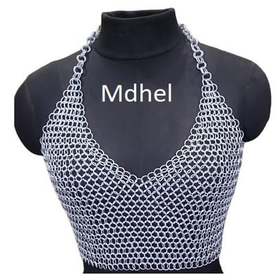 Mdhel Women's chainmail bra top Aluminum bra top Anodized bra top Metal bra top Festival wear bra top Costume bra top Large chainmail bra top Full coverage chainmail bra top