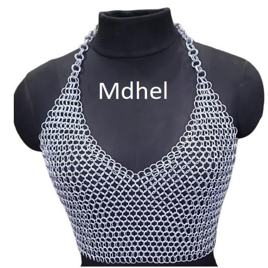 Mdhel Women's chainmail bra top Aluminum bra top Anodized bra top Metal bra top Festival wear bra top Costume bra top Large chainmail bra top Full coverage chainmail bra top