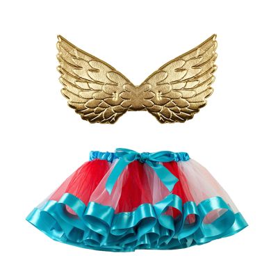 NineFit Basics Kids Girls Ballet Skirts Party Rainbow Tulle Dance Skirt with Wing Outfits Ruffle Shorts for Girls (Red, 5-8 Years)