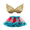 NineFit Basics Kids Girls Ballet Skirts Party Rainbow Tulle Dance Skirt with Wing Outfits Ruffle Shorts for Girls (Red, 5-8 Years) view 3