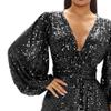 JEKE-DG Women's Deep V Neck Dress Sparkle Sequins Sexy Mini Dresses Long Sleeve Ruched Wrap Cocktail Party Dress (X-Large,Black) view 4