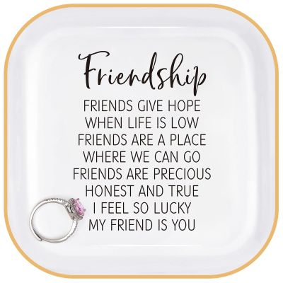 PUDDING CABIN Friend Gifts for Women Birthday - I Feel So Lucky My Friend is You, Friendship Jewelry Dish for Besties, Sisters, Best Friends