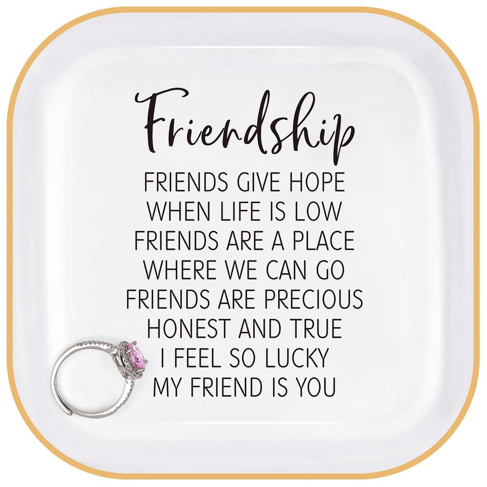 PUDDING CABIN Friend Gifts for Women Birthday - I Feel So Lucky My Friend is You, Friendship Jewelry Dish for Besties, Sisters, Best Friends
