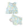 kacubwyy Little Girls Swimsuit Sleeveless Ruffle Top & Shorts Two Piece Tankinis Set Kids Swimwear Bathing view 1