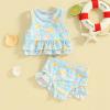 kacubwyy Little Girls Swimsuit Sleeveless Ruffle Top & Shorts Two Piece Tankinis Set Kids Swimwear Bathing view 2