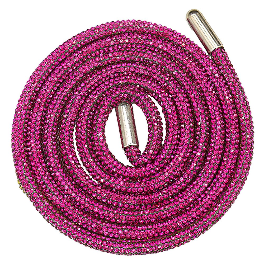 ANUFER One Piece 6MM Glitter Round Shoe Lace with Rhinestones Drawstring Cord Hoodie Strings Replacements SN0712111-2 Fuchsia 140CM
