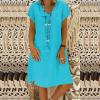 maisdgop Dresses for Women 2024 Casual Summer T Shirt Dress Loose V-Neck Solid Color Basic Dresses Short Sleeve Tunic Dress view 2