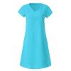 maisdgop Dresses for Women 2024 Casual Summer T Shirt Dress Loose V-Neck Solid Color Basic Dresses Short Sleeve Tunic Dress view 3