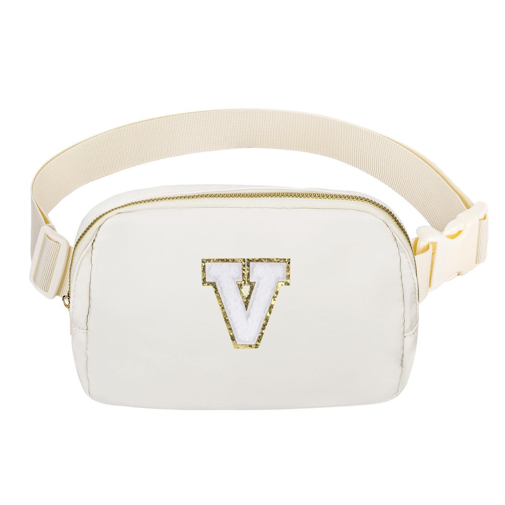 Birthday Gifts Personalized Graduation Gifts for 4 5 6 7 8 9 10 11 12 13 14 Year old Girls Teen Sister Kid Initial Letter Fanny Pack Trendy Stuff White Letter V