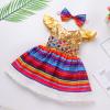 ABEWIP Traditional Mexican Dress Baby Toddler Girl Cinco De Mayo Clothes Sequins Glitter Headband Outfits Gold 12-18M view 3