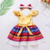 ABEWIP Traditional Mexican Dress Baby Toddler Girl Cinco De Mayo Clothes Sequins Glitter Headband Outfits Gold 12-18M view 4