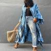 Leyoutx Women's Open Front Tie Dye Long Kimono Cover Ups with Belt Summer Loose Long Kimono Robe Swimsuits (One Size, Blue 2) view 2