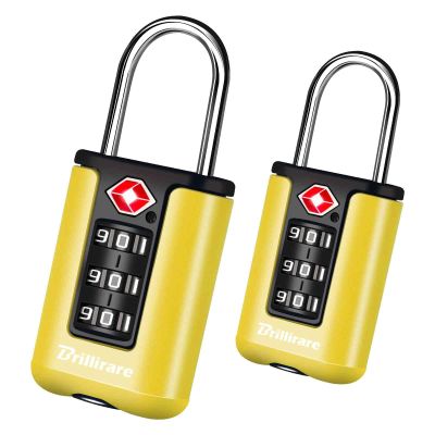 BRILLIRARE 2 Pack TSA Approved Luggage Locks, Combination Travel Padlock, 3-Digit Waterproof Lock, TSA Outdoor Keyless Resettable Lock for Lockers, Bags, Backpack, Gym, Gate-Yellow