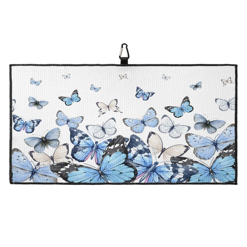 Butterfly Golf Towel 16"x24" Microfiber Glof Towels for Golf Bag, Waffle Pattern Golf Club Cleaning Towel with Carabiner Clip Golf Gift for Women & Men, Pastoral Style Artistic Butterfly Gradient Blue