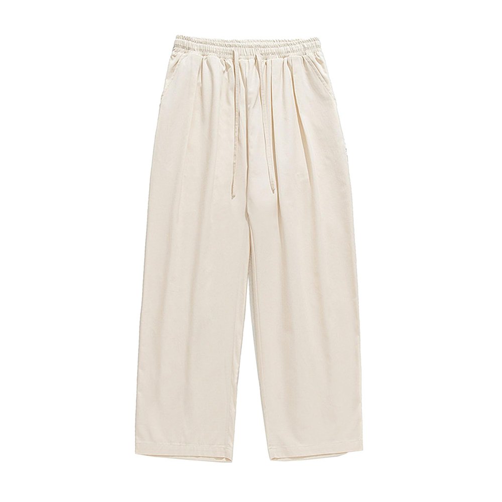 JEsilunmaMY Retro Cotton Cargo Pants for Men Elastic Waist Drawstring Casual Pants Loose Fit Outdoor Hiking Straight Pants (Apricot,Large)