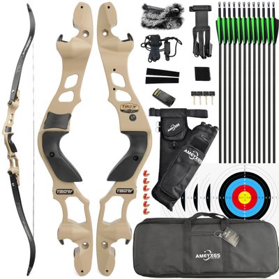 62 Inch Hunting Recurve Bow Kit for Adult Gordon Limbs ILF Interface 30-60Lbs Archery Right Hand Recurve Bow (Desert Gray, 60 Lbs)