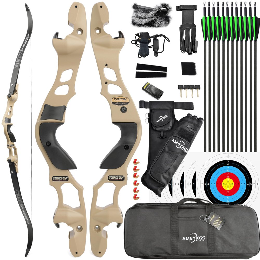 62 Inch Hunting Recurve Bow Kit for Adult Gordon Limbs ILF Interface 30-60Lbs Archery Right Hand Recurve Bow (Desert Gray, 60 Lbs)