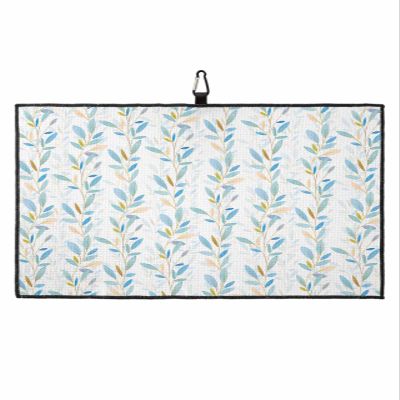 IDOWMAT Art Deco Golf Towel 16"x24" Microfiber Glof Towels for Golf Bag, Waffle Pattern Golf Club Cleaning Towel with Carabiner Clip Golf Gift for Women & Men, Simple Leaves Lines White