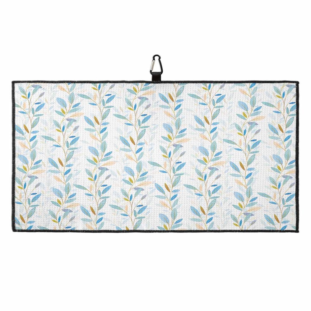 IDOWMAT Art Deco Golf Towel 16"x24" Microfiber Glof Towels for Golf Bag, Waffle Pattern Golf Club Cleaning Towel with Carabiner Clip Golf Gift for Women & Men, Simple Leaves Lines White