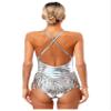 Linjinx Women's Sequin Tassel Latin Dance Dress Mesh Patchwork Backless Leotard Bodysuit Dancewear Silver Large view 2