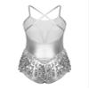 Linjinx Women's Sequin Tassel Latin Dance Dress Mesh Patchwork Backless Leotard Bodysuit Dancewear Silver Large view 4