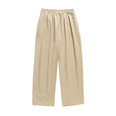 JEsilunmaMY Retro Cotton Cargo Pants for Men Elastic Waist Drawstring Casual Pants Loose Fit Outdoor Hiking Straight Pants (Khaki,3X-Large)