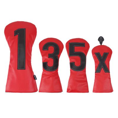 Andux 4Pack/Set PU Large Number Golf 460cc Driver Fairway Woods Hybrids Club Head Covers Red