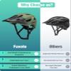 Favoto Adult Mountain Bike Helmet for Men & Women, Magnetic Buckle MTB Helmet with Removable Visor, Lightweight for Commuting & Off-Road Cycling, Dark Green view 2