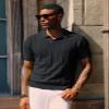 PJ PAUL JONES Mens Polo Shirts Textured Knit Golf Shirts Collared V Neck Polo Shirts Black view 2