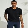 PJ PAUL JONES Mens Polo Shirts Textured Knit Golf Shirts Collared V Neck Polo Shirts Black view 3