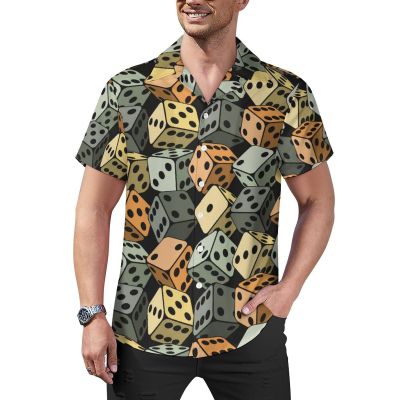 Dice Pattern Men's Short Sleeve Shirt Casual Button Down Hawaiian Shirts Summer Cuba Beach Tops