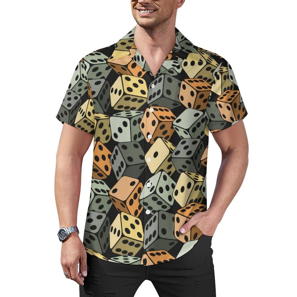 Dice Pattern Men's Short Sleeve Shirt Casual Button Down Hawaiian Shirts Summer Cuba Beach Tops