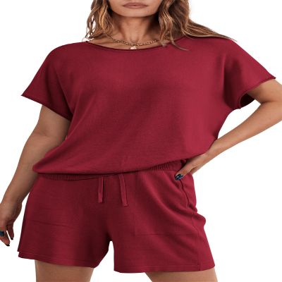 PRETTYGARDEN Two Piece Sets For Women Summer Outfits 2026 Loungewear Fashion Knitted Vacation Matching Set Clothes Tracksuit (Wine Red,XL)