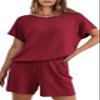 PRETTYGARDEN Two Piece Sets For Women Summer Outfits 2026 Loungewear Fashion Knitted Vacation Matching Set Clothes Tracksuit (Wine Red,XL) view 1
