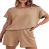 PRETTYGARDEN Two Piece For Women 2026 Spring Trendy Fashion Shorts And Tops Knitted Lounge Sets Summer Outfit Vacation Clothes (Khaki,L) view 1