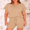PRETTYGARDEN Two Piece For Women 2026 Spring Trendy Fashion Shorts And Tops Knitted Lounge Sets Summer Outfit Vacation Clothes (Khaki,L) view 2